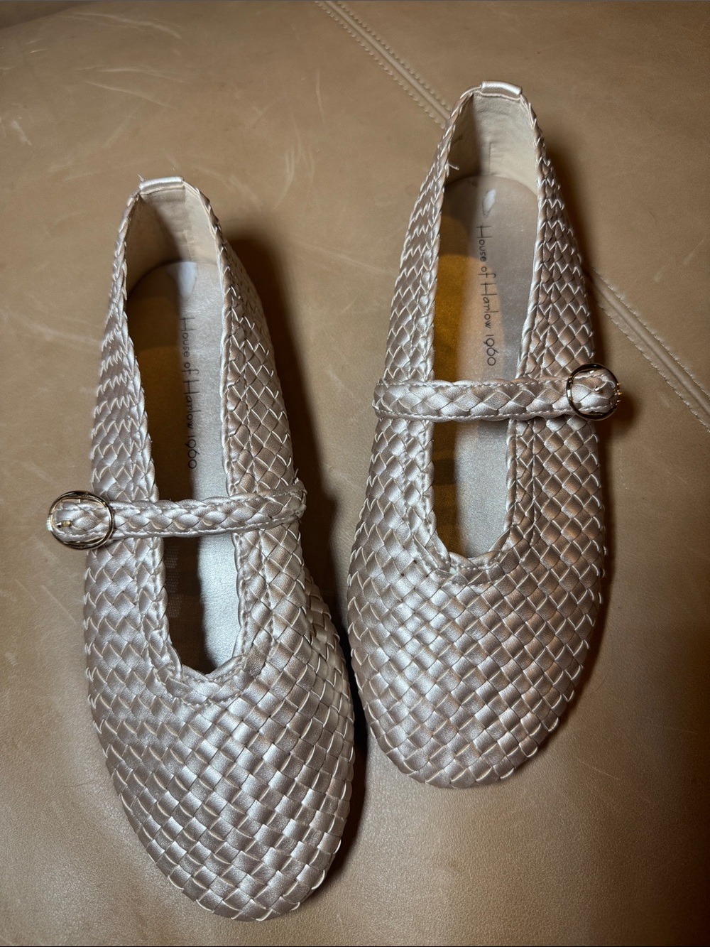 House of Harlow 1960 Gold Metallic Braided Mary Jane Woven Flats LIKE NEW 6.5